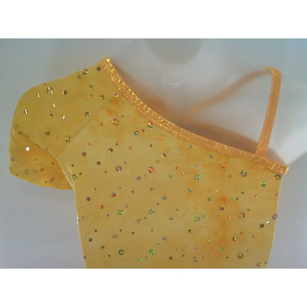 Pre-Owned Dance Costume AWCT  XL Child Yellow Romper Jazz Tap Sequins